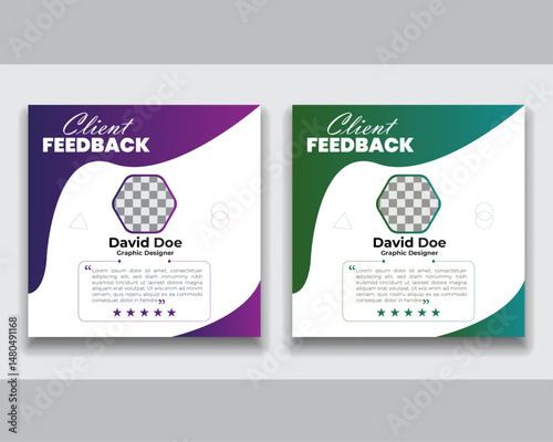 Customer feedback testimonial social media post template layout or web banner design, Client feedback review or client testimonial design.