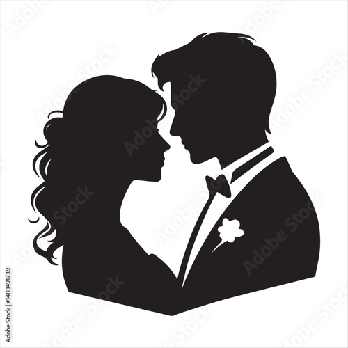 simple black and white romantic couple silhouette vector