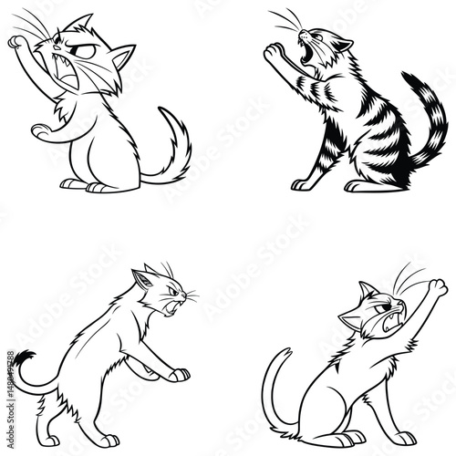 Bundle set cartoon cat icon continuous one line drawing outline eps 10