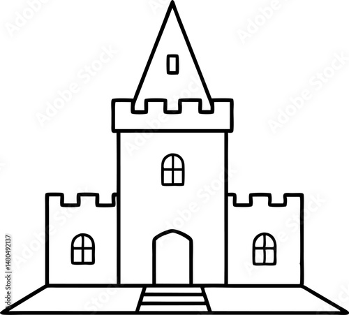 Medieval Castle Turret Line Art Vector Illustration