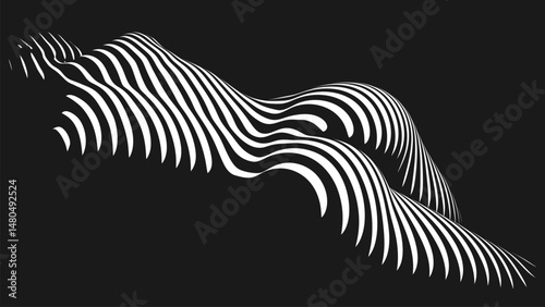 Minimalist black and white abstract art of feminine curves in projector light. Soft flowing lines shaping the beautiful woman body form. Elegant line art of female sensual figure. Vector illustration
