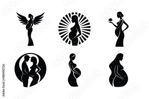 vector illustration of a set of icons Pregnant lady 