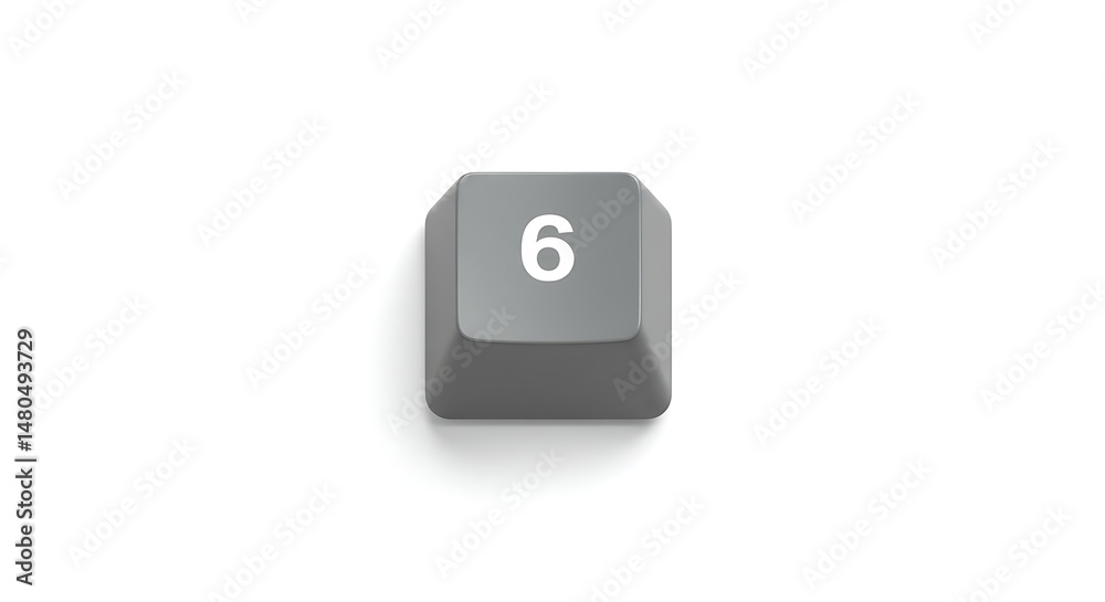 Isolated gray keyboard key with the number 6 on a white background Isolated gray keyboard key with the number 6 on a white background
