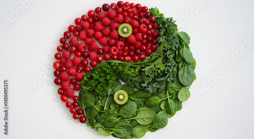 Yin Yang Concept Made of Fresh Fruits and Vegetables Healthy Lifestyle
