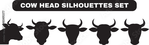 Cow Head Silhouette Set - Farm, Livestock, Agriculture, Ranch, Dairy Illustration