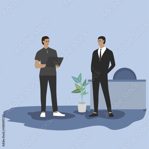Vector illustration featuring diverse professions including business professionals in office meetings, doctors, nurses, chefs, and teachers. Scenes show different types of communication such as team d
