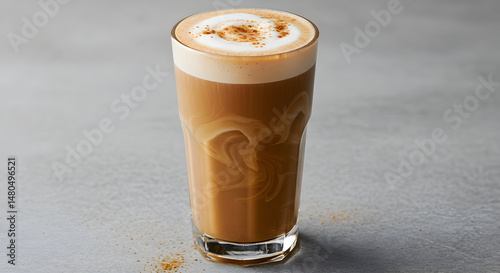 Delicious Creamy Latte With Artistic Milk Swirls On A Neutral Background