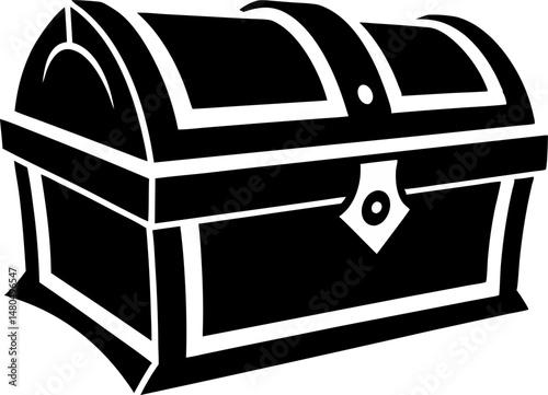 Old Wooden Treasure Chest Silhouette Vector Illustration