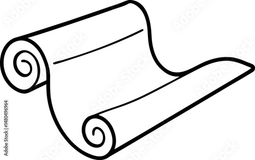 Paper Scroll Unrolling Line Art Vector Illustration
