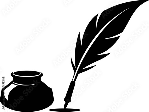 Quill Pen  Inkwell Silhouette Vector Illustration