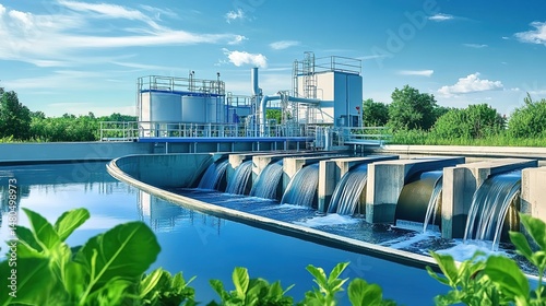 Wallpaper Mural Water Treatment Plant with Cascading Water and Greenery Torontodigital.ca
