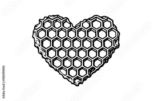 Detailed vector of heart shape made of geometric honeycomb pattern.