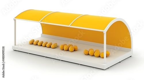 Artistic Display of Yellow Fruits Under a Modern, Arched Canopy