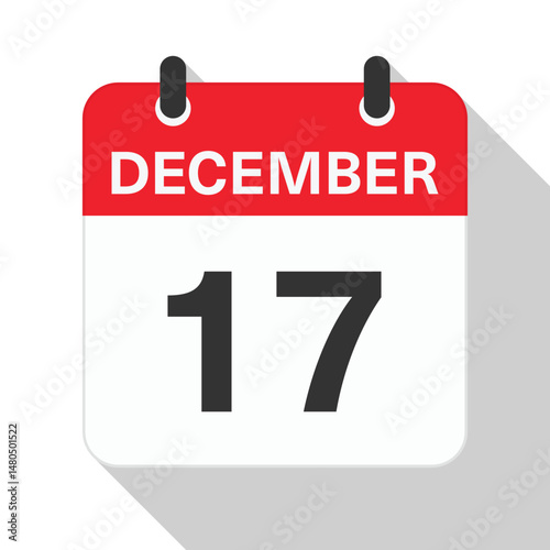 December 17 Daily Calendar. Red Theme on White Background.