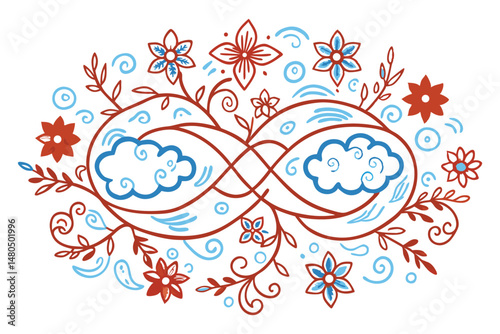 Infinity loop-inspired petals connected in floral shapes with cloud softness