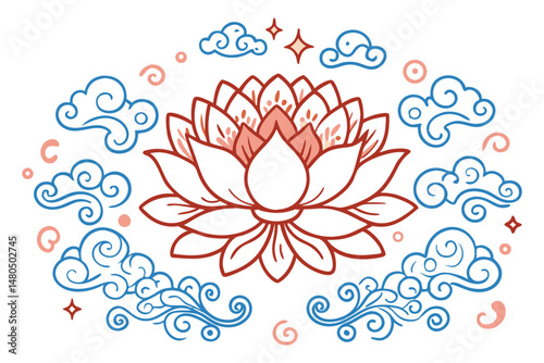 Lotus-shaped flowers where each petal is a curled cloud puff