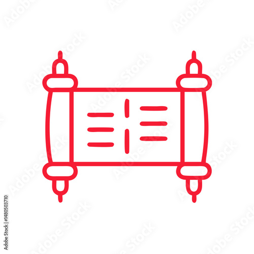 Torah Scroll Red Outline Icon Illustration
