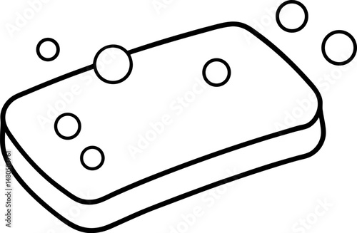 Soap Bar With Bubbles Line Art Vector Illustration