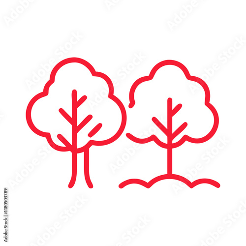 Two Trees Outline Icon, Red Color