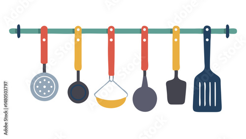 Hanging Kitchen Utensils Vector Art Illustration
