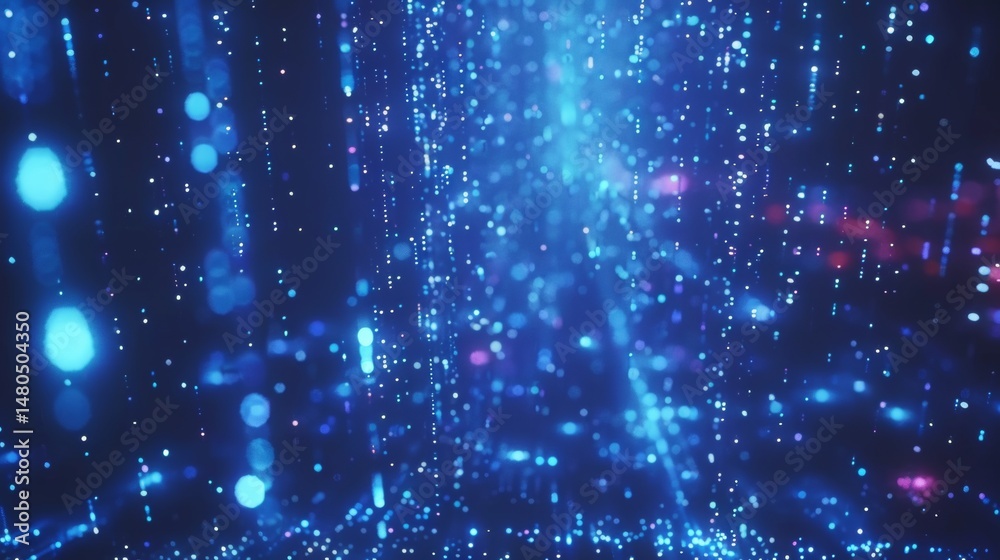 Obraz premium Abstract digital backdrop with glowing graphs and binary code for data analysis and growth