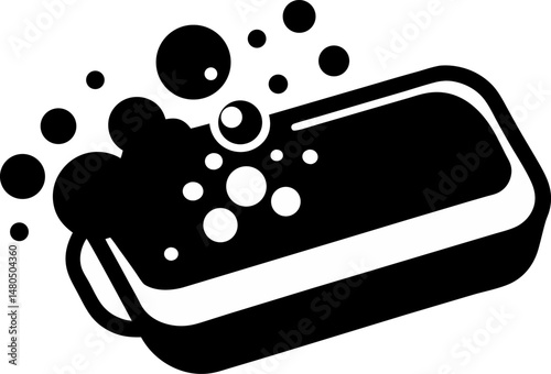 Soap Bar With Bubbles Silhouette Vector Illustration