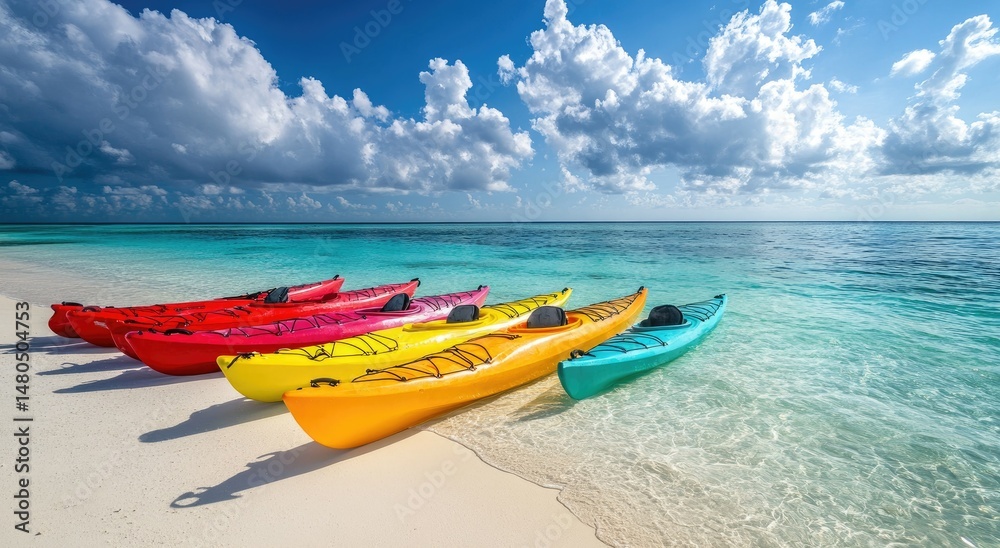 Colorful kayaks on a tropical beach Colorful kayaks on a tropical beach