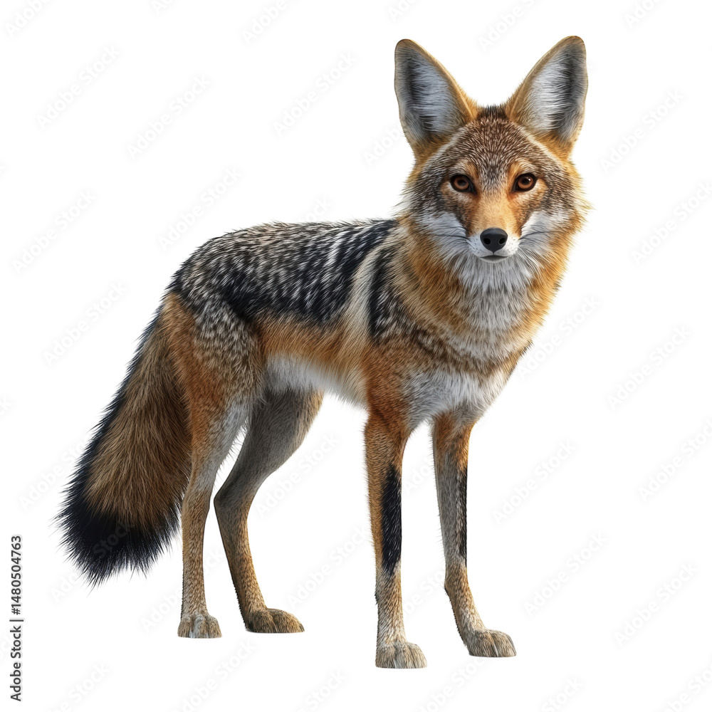 Fototapeta premium Majestic Black backed Jackal on Black Striking Pose Wild Canine Vibrant on transparent background