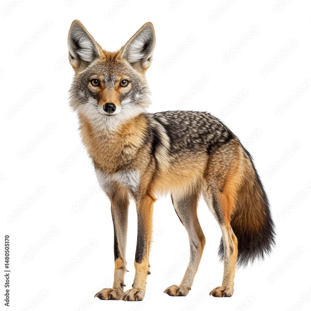 Fototapeta premium Majestic Black backed Jackal Isolated on Black Background Wild Canine on transparent background