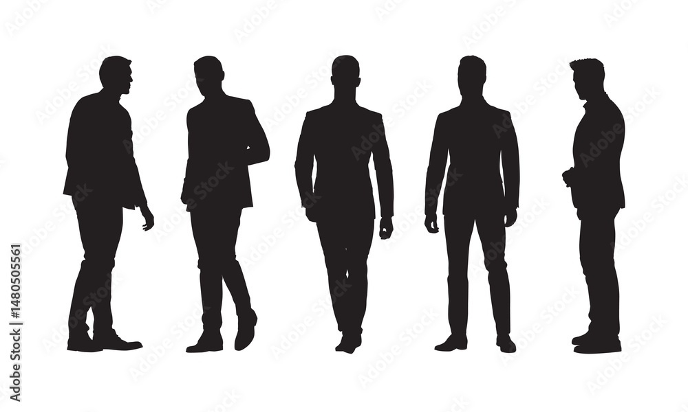 Business people, group of businessmen in suit, set of isolated vector silhouettes