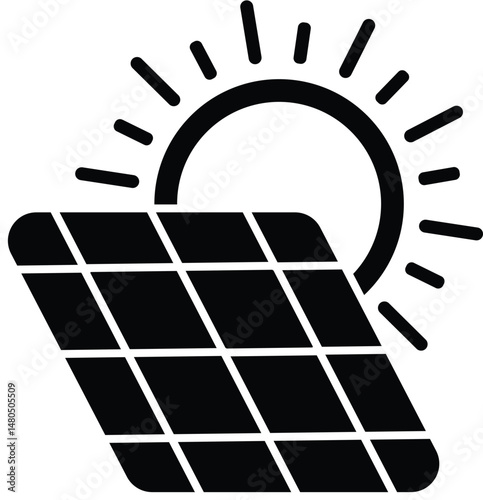 Black 2D vector icon of solar panel installation used in environment and nature-related themes