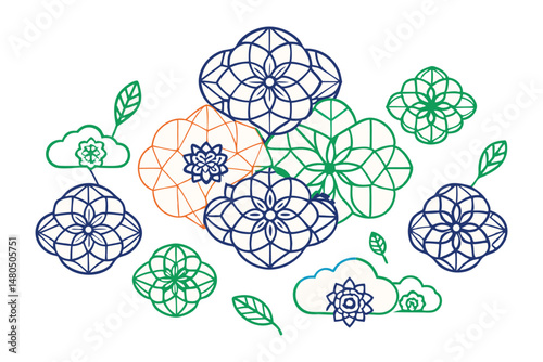 Polygon flowers softened by cloud curves and rounded corners