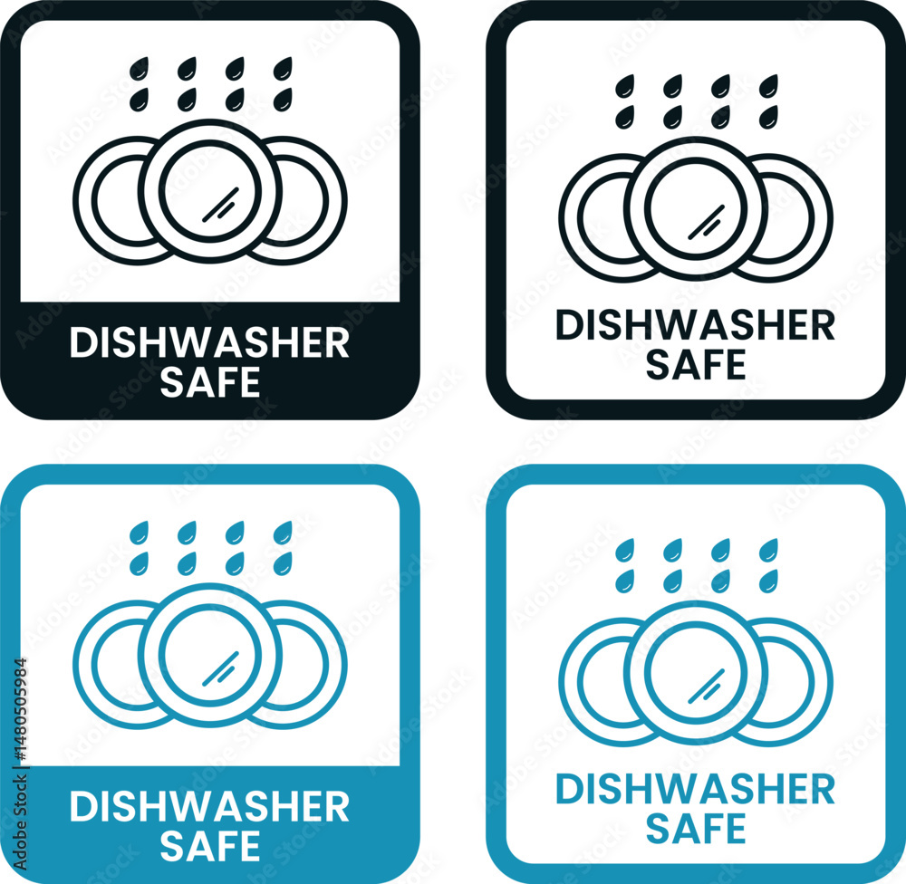 Dishwasher Safe label. Dishwasher safe illustration for product packaging logo, sign, symbol, badge, or emblem. Durability certified icon isolated.