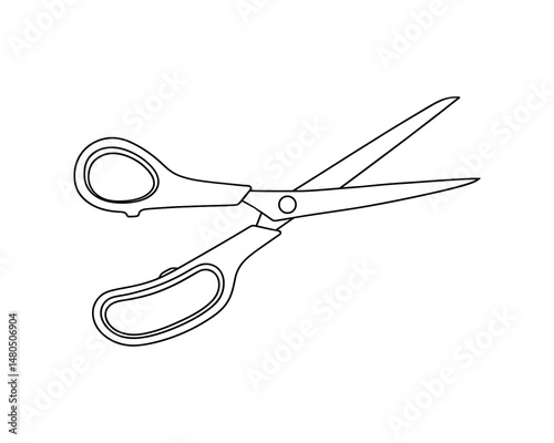 Line art vector of opened scissors isolated on a white background.