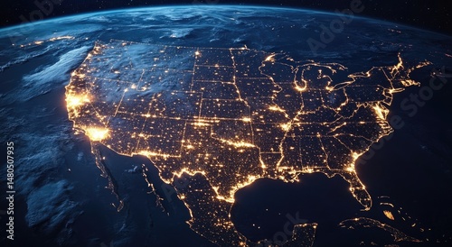 Night view of the USA from space