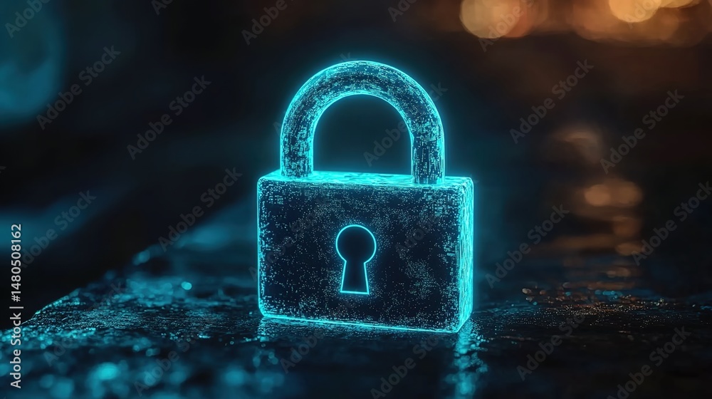 Fototapeta premium A glowing blue padlock symbolizing cybersecurity