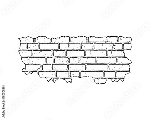 Illustration shows old brick wall part, broken rough texture.