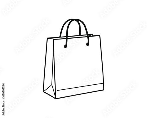Minimalist design of a basic paper shopping bag outline drawing.