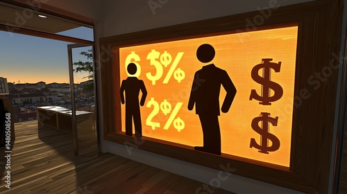 Illuminated Signage Displaying Profit Margins in a Modern Space