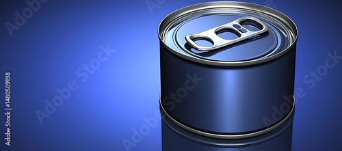 Sleek Blue Metal Can Against Deep Blue Background
