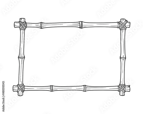 Bamboo frame. Hand drawn style vector illustration, editable line art
