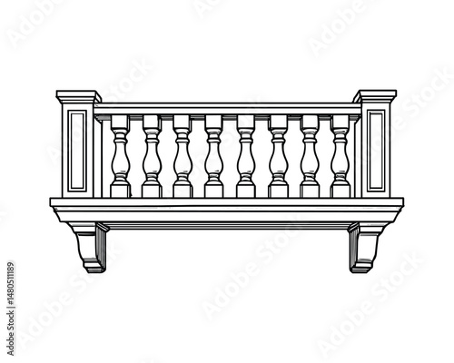 Vector illustration of an outlined balcony with balustrade element.
