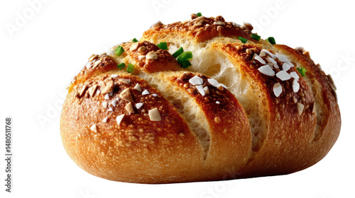 Artisan Bread Roll: A mouthwatering close-up of a freshly baked artisan bread roll, the crust beautifully textured, inviting with its aroma, a culinary delight.