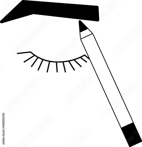 Eyebrow pencil with eye and brow composition. Vector graphic line illustration. Black and white cute cosmetic makeup art. illustration for package, vacation design, fabric and textile.