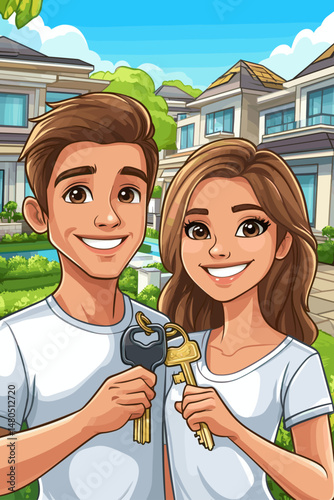 Happy couple holding house keys
