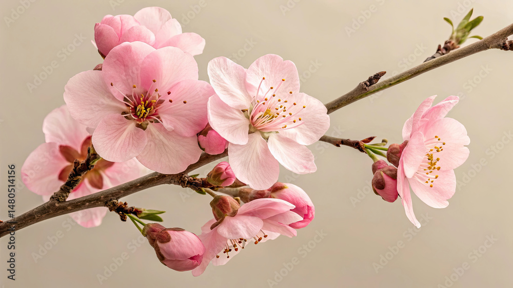 Naklejka premium A branch adorned with vibrant pink flowers
