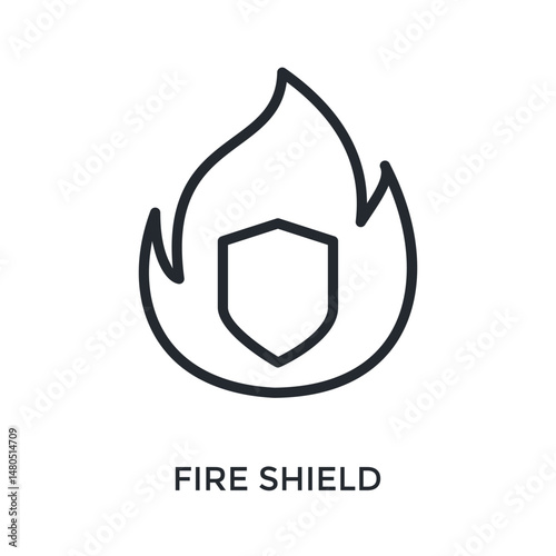Fire Shield Icon Outline Style. Vector Illustration For Graphic Design