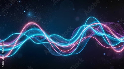 Abstract wave pattern in blue and pink colors on dark background  