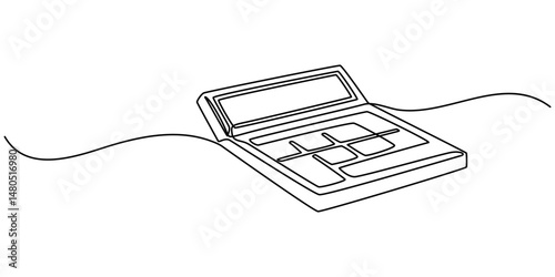 Continuous line drawing art of calculator accounting tool. Calculator in single line draw with active stroke, Back to school. technology education. Icon one line, single line art, vector illustration.