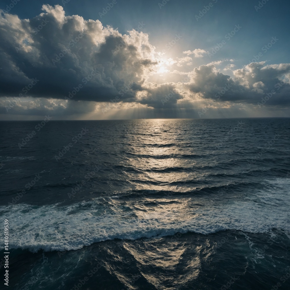 Obraz premium Atmospheric Ocean Horizon with Light Cloud Cover